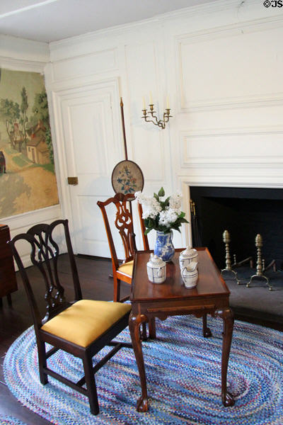 Small table, chairs & ceramics at Joseph Webb House. Wethersfield, CT.