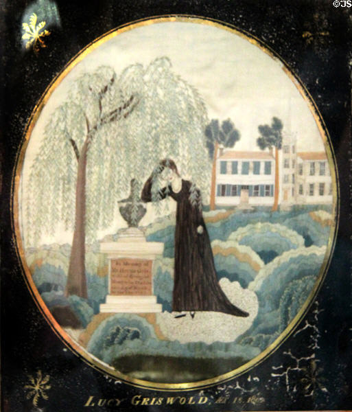 Mourning painting on glass for Lucy Griswold (August 15, 1805?) at Joseph Webb House. Wethersfield, CT.