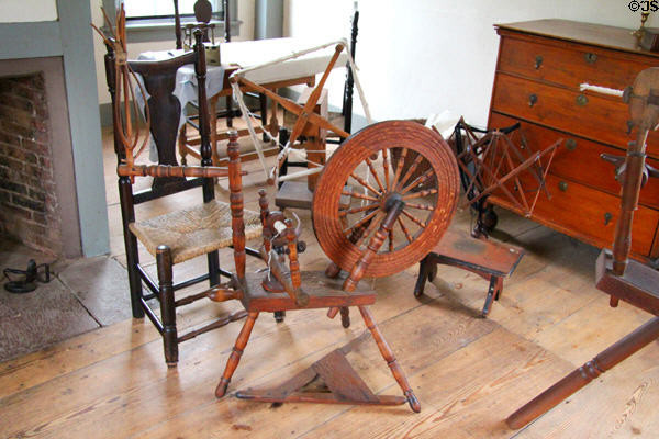 Spinning wheel & yarn preparation devices at Silas Deane House. Wethersfield, CT.