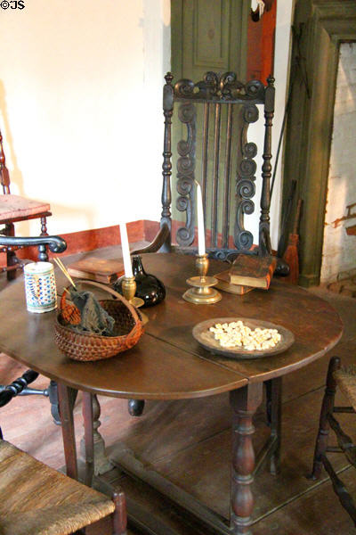 Folding table & armchair with scrolls at Buttolph-Williams House. Wethersfield, CT.
