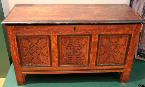 Chest with initials HS at Wethersfield Museum. Wethersfield, CT.