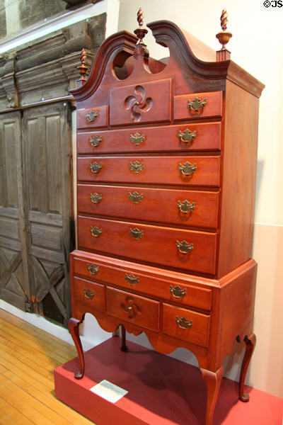 High chest of drawers with pinwheel design (late 18thC) at Wethersfield Museum. Wethersfield, CT.