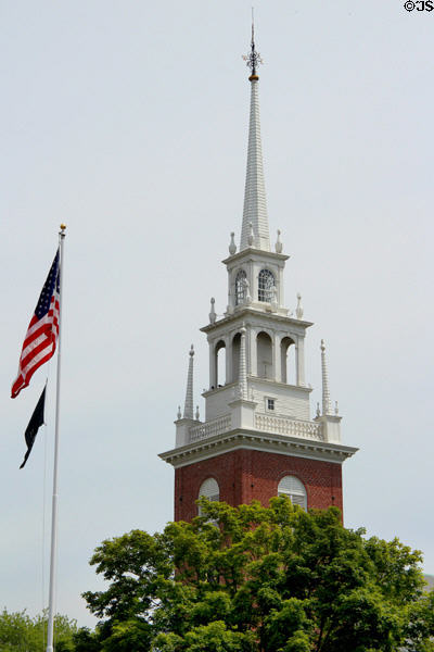 Spire of Wethersfield First Church of Christ (250 Main St.) one of only three Colonial meetinghouses still standing in Connecticut. Wethersfield, CT.