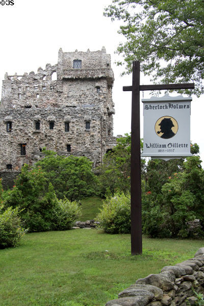 Sherlock Holmes aka William Gillette sign at Gillette Castle State Park. East Haddam, CT.