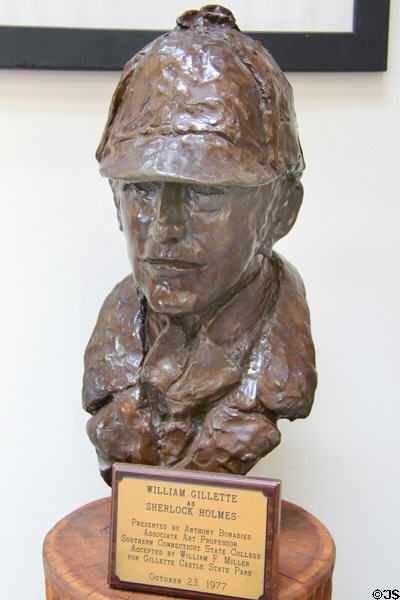 Bust of William Gillette as Sherlock Holmes in welcome center at Gillette Castle State Park. East Haddam, CT.