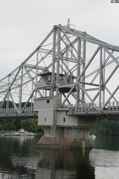 Route 82 swing bridge mechanism tower over Connecticut River at Haddam. East Haddam, CT.