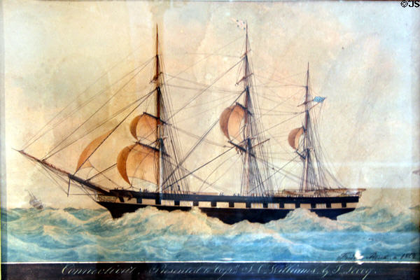 Connecticut packet ship watercolor (1862) by Frederick Roux at Connecticut River Museum. Essex, CT.