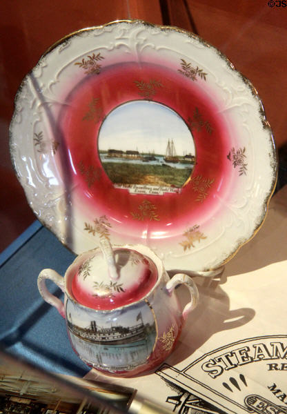 Souvenir china showing local scenes (c1900) made in Germany at Connecticut River Museum. Essex, CT.