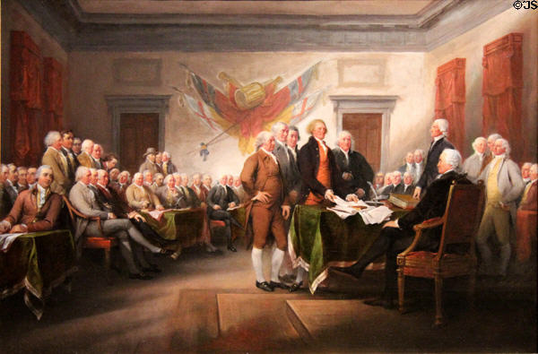 Painting of the Declaration of Independence, July 4, 1776, by John Trumbull (1786-1820) in Yale Art Gallery. New Haven, CT.