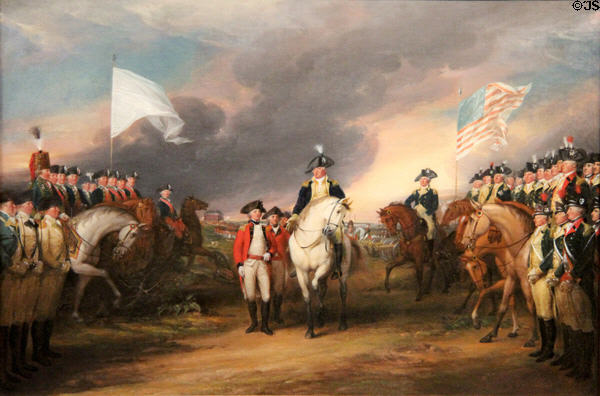 Painting of the Surrender of Lord Cornwallis at Yorktown, October 19, 1781, by John Trumbull (1787-c1828) in Yale Art Gallery. New Haven, CT.