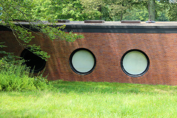 Brick House (1949) round window details at Philip Johnson Glass House. New Canaan, CT.