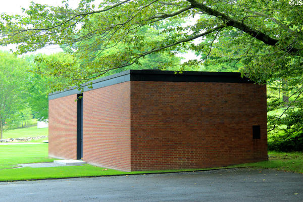 Brick House windowless side facing Philip Johnson Glass House. New Canaan, CT.