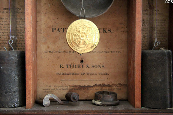 E. Terry & Sons of Connecticut label inside mantle clock at Denison Homestead Museum. Stonington, CT.