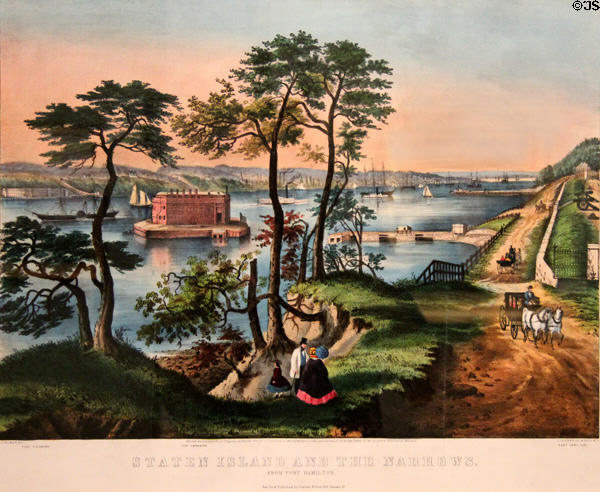 Staten Island & the Narrows lithograph (c1855) by Frances Palmer for Currier & Ives at Mystic Seaport art museum. Mystic, CT.