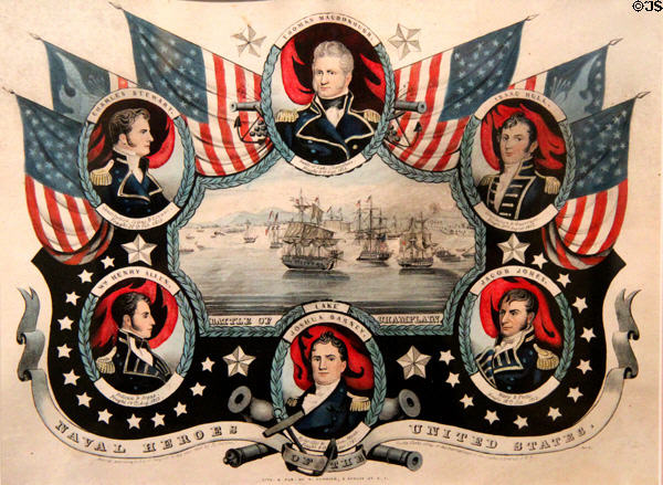 United States Naval Heroes lithograph (c1846) by Currier & Ives at Mystic Seaport art museum. Mystic, CT.