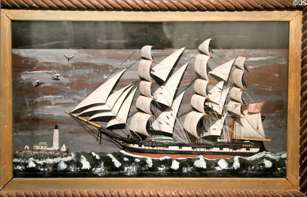 Shadowbox model of ship Annie J. (1920) by Arthur Harwood at Mystic Seaport art museum. Mystic, CT.