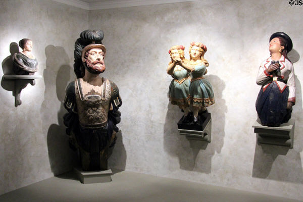 Collection of ship figureheads at Mystic Seaport art museum. Mystic, CT.