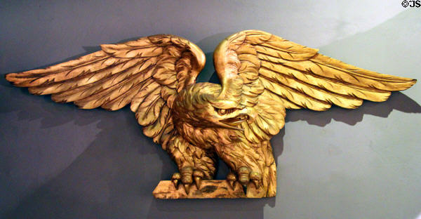 Carved American eagle at Mystic Seaport art museum. Mystic, CT.