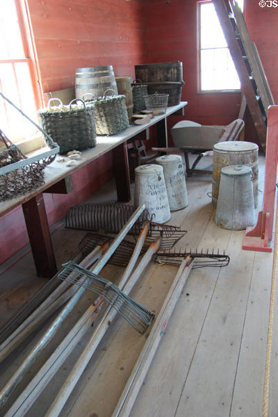 Thomas Oyster House rakes & containers at Mystic Seaport. Mystic, CT.