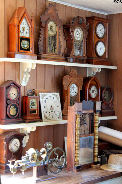 Collection of antique clocks at Mystic Seaport. Mystic, CT.