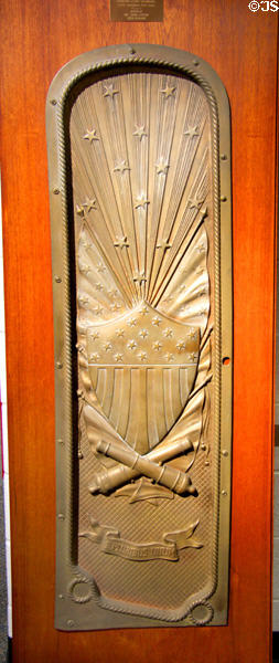 Decorated gangway headboard from USCGC Algonquin (1898-1931) at U.S. Coast Guard Museum. New London, CT.
