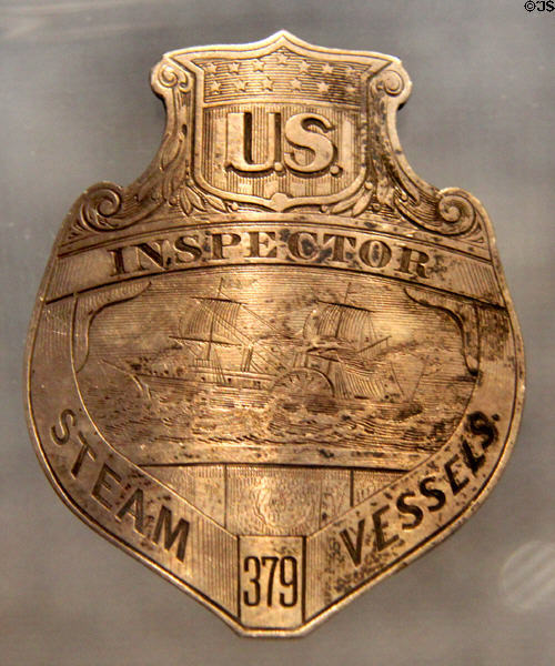 Badge (c1855) of USCG steamboat inspector at U.S. Coast Guard Museum. New London, CT.
