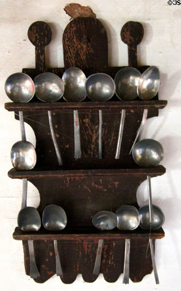 Pewter spoons on rack at Joshua Hempstead House. New London, CT.
