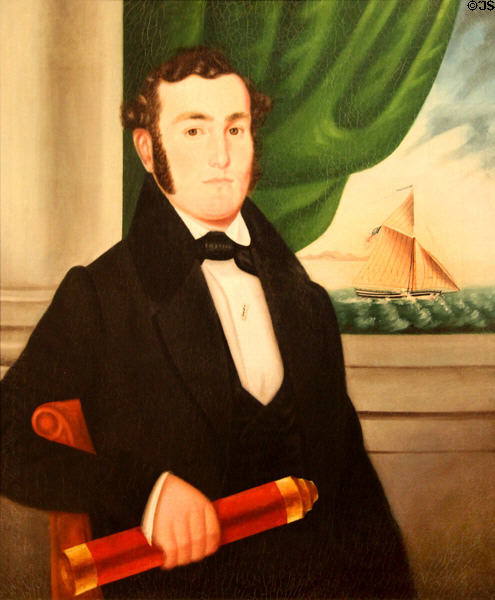 Portrait of Captain John Bolles (1840) by Isaac Sheffield at Lyman Allyn Art Museum. New London, CT.