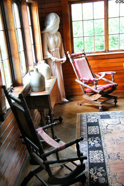 Rocking chairs in sunroom at Monte Cristo Cottage. New London, CT.