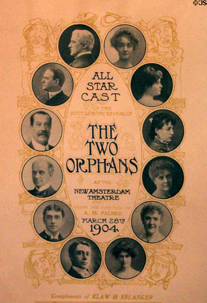 Playbill for The Two Orphans at New Amsterdam Theatre (March 28, 1904) includes actor James O'Neill at Monte Cristo Cottage. New London, CT.