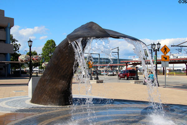 Whale tail statue (2010) opposite New London Union Station. New London, CT.