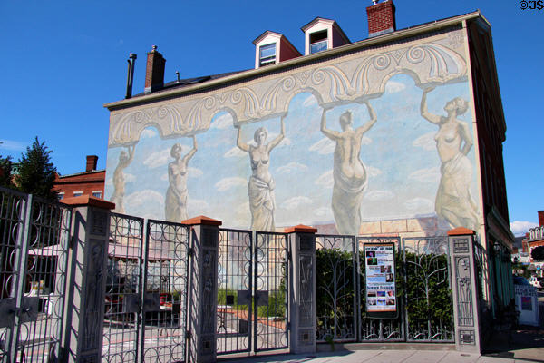 Mural on Captain Giles Harris home (1844) which had grocery store on ground floor. New London, CT.