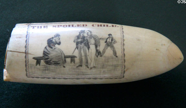 The spoiled child whale-tooth scrimshaw at Shaw Mansion. New London, CT.