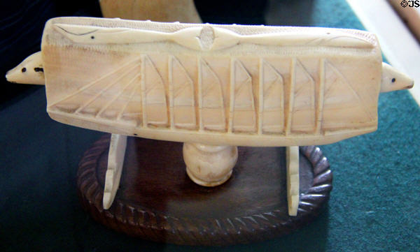 Whale & sailing ship ivory carving at Shaw Mansion. New London, CT.