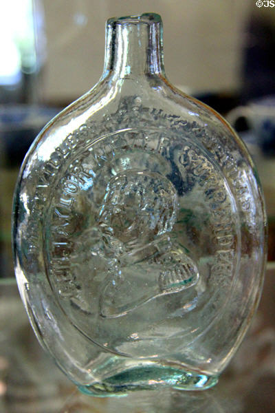Pressed glass bottle with profile of General Taylor at Monument House Museum. Groton, CT.