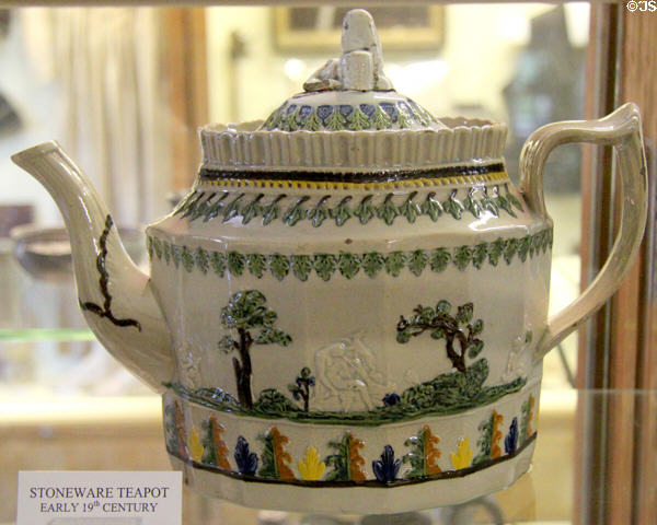 Stoneware teapot (early 19thC) at Monument House Museum. Groton, CT.