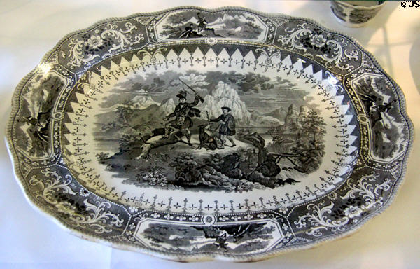 Antique Staffordshire plate (c1830s) with Caledonia Scottish Hunt Scene at Monument House Museum. Groton, CT.