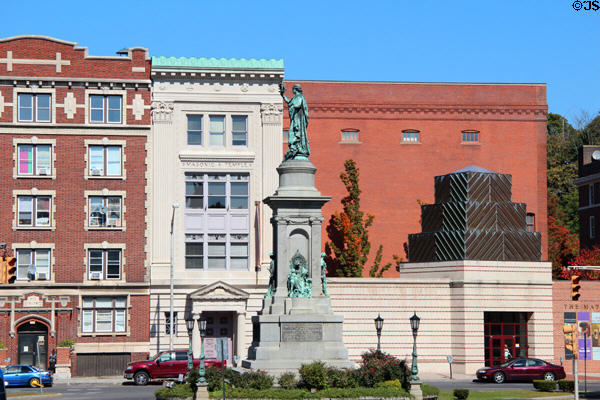 Mattatuck Museum on Waterbury Square with Civil War Memorial. Waterbury, CT.