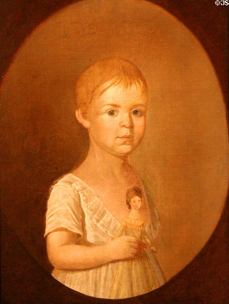 Portrait of Martha Pike as a Young Girl (c1805) by William Jennys of New Milford, CT at Mattatuck Museum. Waterbury, CT.