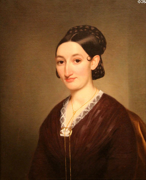 Portrait of author & Waterbury resident Miss Sarah Johnson Pritchard (c1850-60s) by George Henry Durrie at Mattatuck Museum. Waterbury, CT.