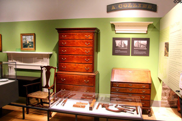 Collection of New England furniture at Mattatuck Museum. Waterbury, CT.