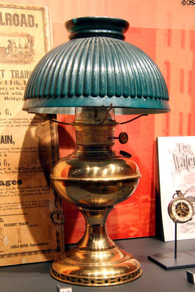 Oil lamp (1905) made by Plume & Atwood of Waterbury, CT at Mattatuck Museum. Waterbury, CT.