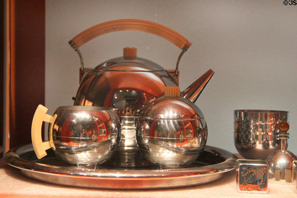 Art Deco metal coffee service ( 1930s) by Chase Co. of Waterbury, CT at Mattatuck Museum. Waterbury, CT.