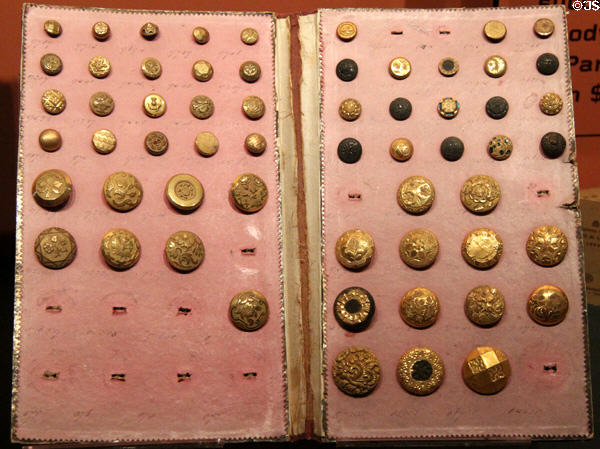 Sample case of buttons (1852) at Mattatuck Museum. Waterbury, CT.