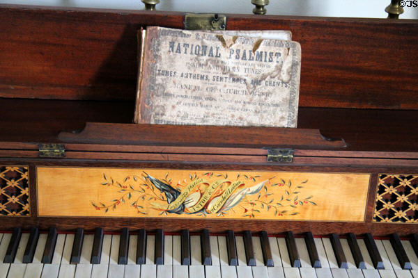 Nameplate of piano by Astor & Co. of London at Judson House. Stratford, CT.