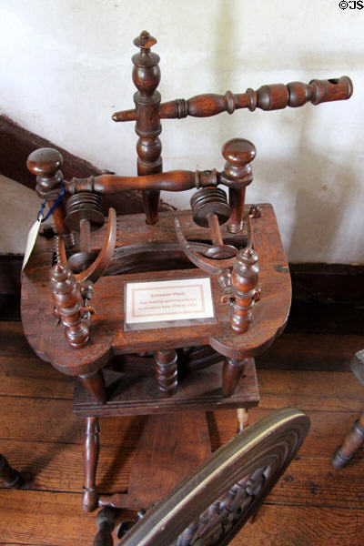 Double spinning wheel (1780-1820) by Solomon Plant of Stratford, CT at Judson House. Stratford, CT.