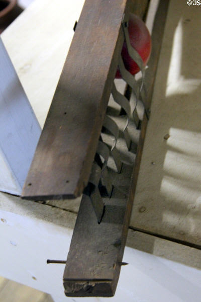Detail of blades on plunger-style apple slicer at Judson House. Stratford, CT.