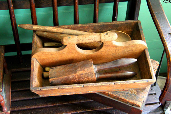 Knife box with utensils in Rider House at Danbury Museum & Historical Society. Danbury, CT.