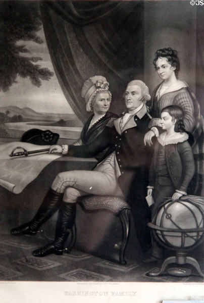 Graphic (c1830) of George Washington's family by F.B. Schell published by John Dainty of Philadelphia at Danbury Museum & Historical Society. Danbury, CT.