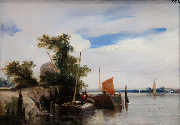 Barges on a River painting (1826) by Richard Parkes Bonington at Yale Center for British Art. New Haven, CT.
